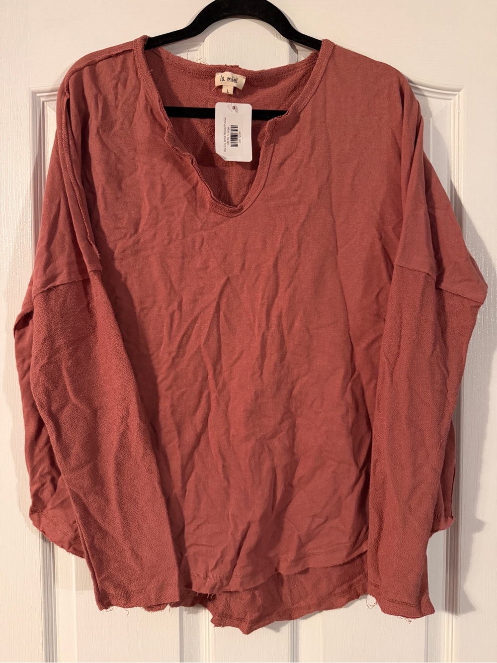 LA MIEL Dusty Rose V-Neck Long Sleeve Pullover